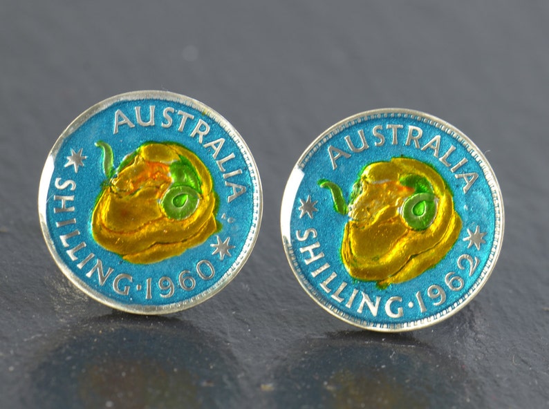 Cufflinks Australia enamel Sterling silver Coin.Mens gift.Big Size coin