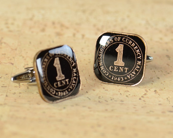Enamel Cufflinks-Malaysia Coin Coin Collector Gifts,Dad Coin Gift,Upcycled,mens gift accessories jewelry