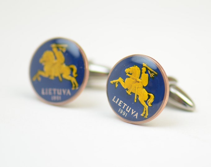 Men Cufflinks Lietuva enamel Coin Lithuania Coin Collector Gifts,Dad Coin Gift,Upcycled,mens gift accessories jewelry