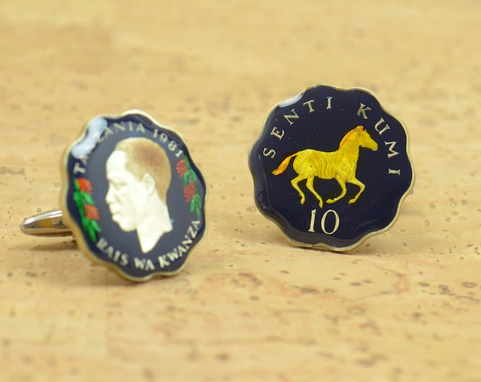 Tanzania Horse Cufflinks Coin Collector Gifts,Dad Coin Gift,Upcycled,mens gift accessories jewelry