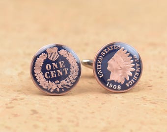 United States Antique cufflinks - US antique REPLICA 1 cent coin - Indian Head Cent