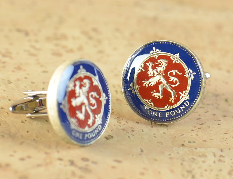 Enamel coin pound Cufflinks.United Kingdom.Great Britain Coin Collector Gifts,Dad Coin Gift,Upcycled,mens gift accessories jewelry