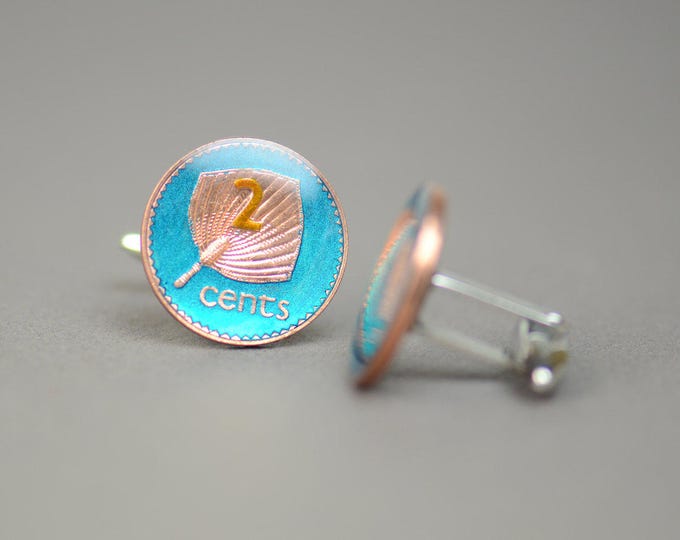 Enamel  Cufflinks - Fiji Coin Cuff links mens accessories gift jewelry