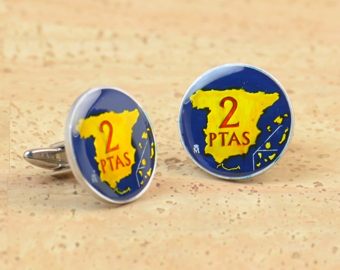 Map Cufflinks - gemelos peseta Spain - Big Size Coin Collector Gifts,Dad Coin Gift,Upcycled,mens gift accessories jewelry