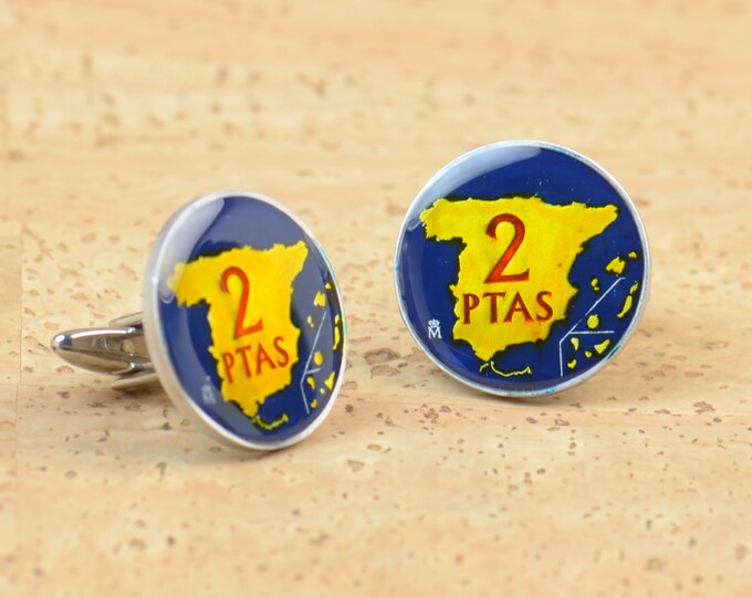 Map Cufflinks - gemelos peseta Spain - Big Size Coin Collector Gifts,Dad Coin Gift,Upcycled,mens gift accessories jewelry