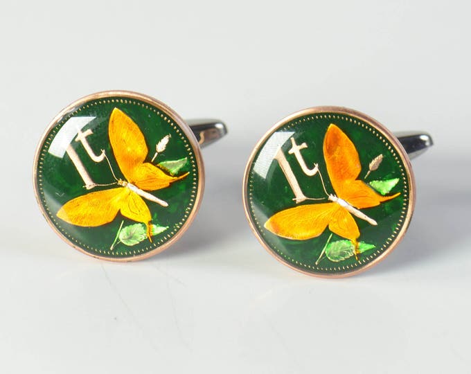 Cufflinks  Butterfly Papua New Guinea Coin Collector Gifts,Dad Coin Gift,Upcycled,mens gift accessories jewelry