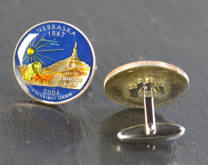 Cufflinks Nebraska Quarter. Enamelled cuff links.Stainless steel leg.Coin cufflinks.USA