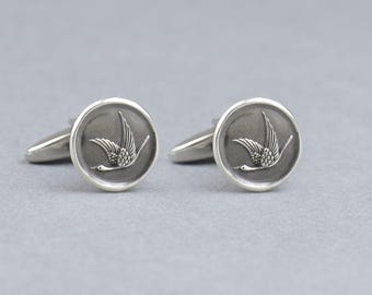 Crane Bird Sterling Silver Cufflinks: Japanese Bird Design, Spiritual Symbolism | , Elegant Mens Jewelry | Gift Ready