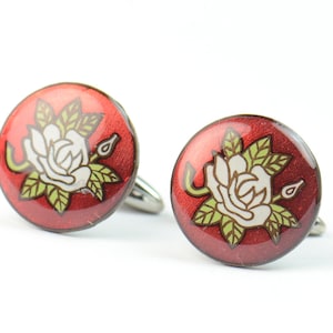 Cufflinks made with an antique enamel piece.Stainless steel leg.Men or women accessories- Japanese
