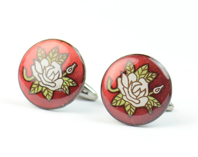 Cufflinks made with an antique enamel piece.Stainless steel leg.Men or women accessories- Japanese