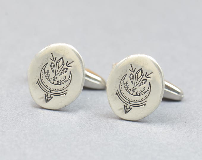 Moon crystals diamonds celestial sterling silver cufflinks.Men accessories,Cuff links- moon lovers.Celestial moon phases