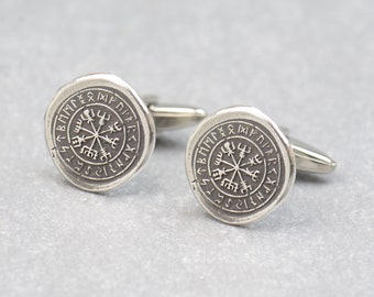 Viking vegvisir Compass sterling silver cufflinks.Men accessories,Stainless steel, Runes Cufflinks,Huld Manuscript Galdrastafir Magic Symbol