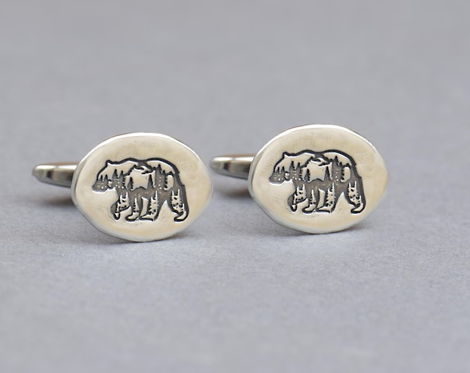 Bear sterling silver cufflinks.Men accessories,Cuff links-Bear accesories. Bear lovers