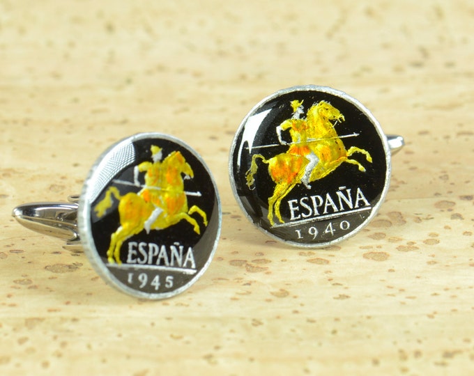 Spanish Cufflinks - Antique coins - Gemelos peseta España Spain-5 cent coin