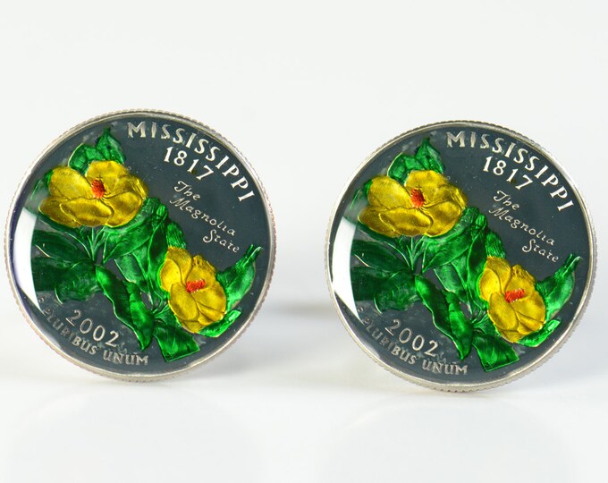 Cufflinks Mississippi Quarter. Enamelled cuff links.Stainless steel leg.Coin cufflinks.USA