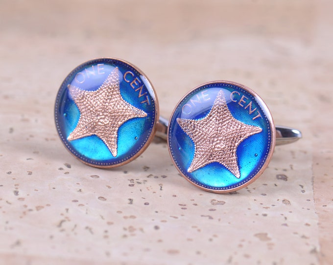 Cufflinks  starfish Bahamas Coin Collector Gifts,Dad Coin Gift,Upcycled,mens gift accessories jewelry