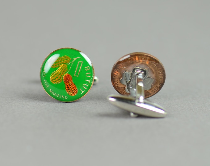 Cufflinks Gambia peanut enamel Coin Coin Collector Gifts,Dad Coin Gift,Upcycled,mens gift accessories jewelry