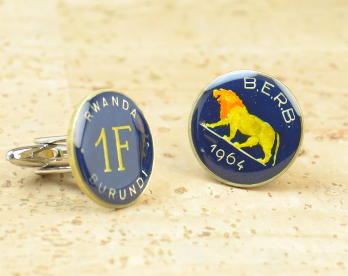 Cufflinks Rwanda lion enamel Coin-mens accessories cuff links jewelry gift