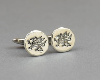 Silver Dragon Emblem Cufflinks: Welsh Celtic Knot Design, Sterling Silver and  Mens Formal Wear, Unique Gift