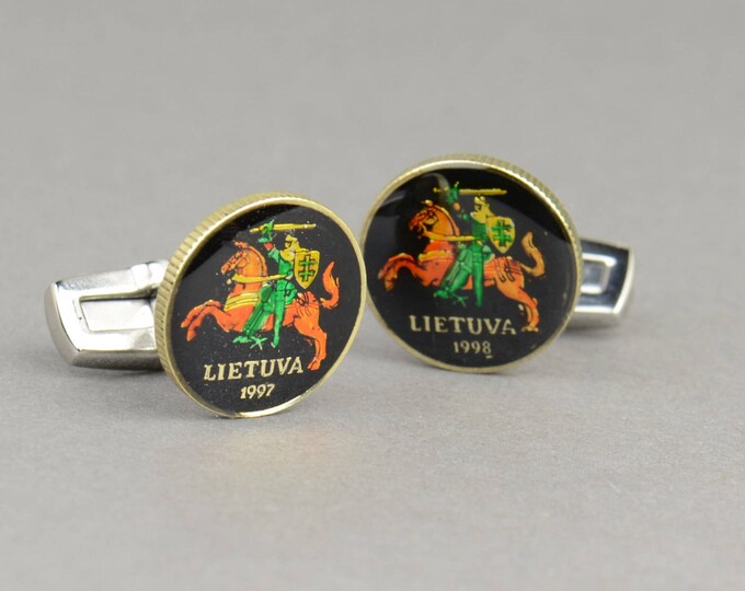 Men Cufflinks Lietuva enamel Coin.Cuff links mens accessories gift jewelry.Medievla Lithuania