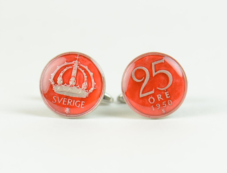 Cufflinks Sweden Sterling silver enamel Coin Coin Collector Gifts,Dad Coin Gift,Upcycled,mens gift accessories jewelry