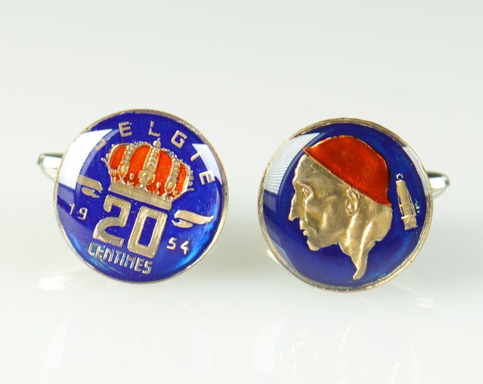 Belgium Cufflinks - Antique coins Coin Collector Gifts,Dad Coin Gift,Upcycled,mens gift accessories jewelry