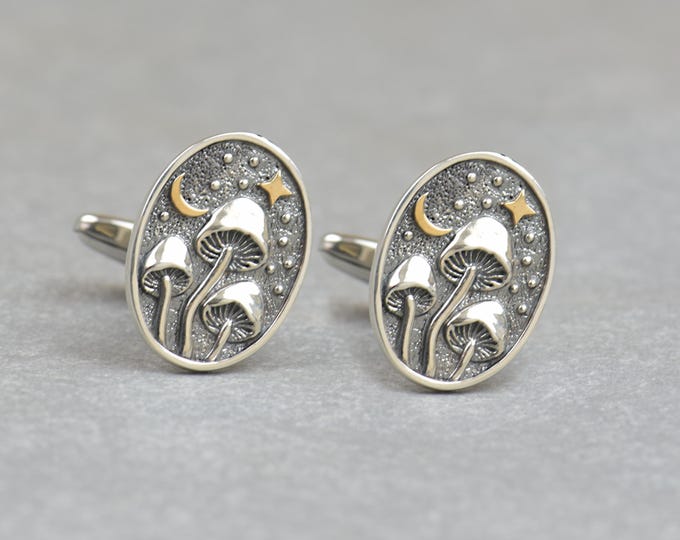 Mushroom Fungi sterling silver cufflinks.Men accessories,Cuff links