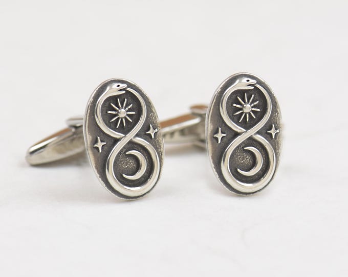 Ouroboros snake sterling silver cufflinks.Men accessories,Stainless steel, Protection Cufflinks,witch , Mystic,Magical, ancient Cufflinks