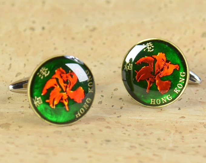 Hong Kong coin Cufflinks Coin Collector Gifts,Dad Coin Gift,Upcycled,mens gift accessories jewelry