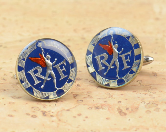 Cufflinks France enamel 10 Francs Coin Coin Collector Gifts,Dad Coin Gift,Upcycled,mens gift accessories jewelry