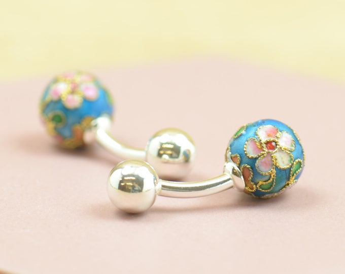 Cufflinks made with a cloisonne enamel piece and sterling silver prong.Men or women accessories- Japanese