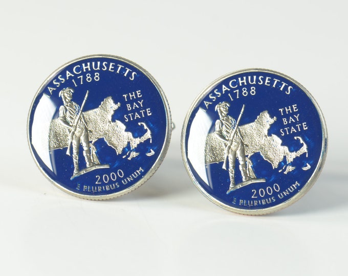 Cufflinks Massachusetts Quarter. Enamelled cuff links.Stainless steel leg.Coin cufflinks.USA