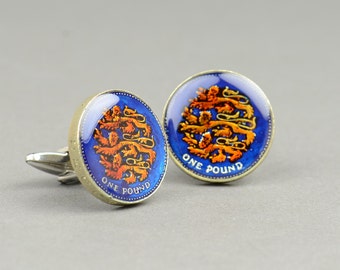 Enamel coin pound Lions Cufflinks.United Kingdom.Great Britain Coin Collector Gifts,Dad Coin Gift,Upcycled,mens gift accessories jewelry