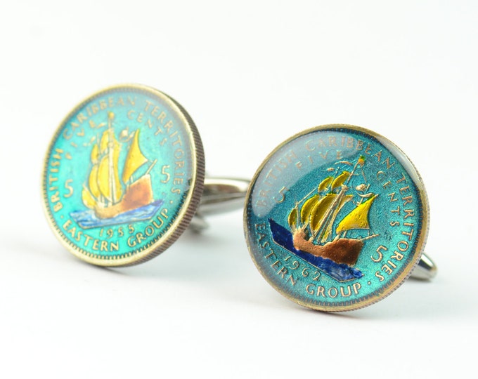 Cufflinks Caribbean Coin Caribe Coin Collector Gifts,Dad Coin Gift,Upcycled,mens gift accessories jewelry