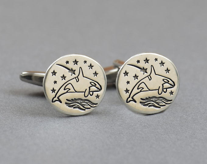Orca Whale sterling silver cufflinks.Men accessories,Sterling silver Stainless steel.Whale cufflinks.Sea lovers.Ocean cufflinks