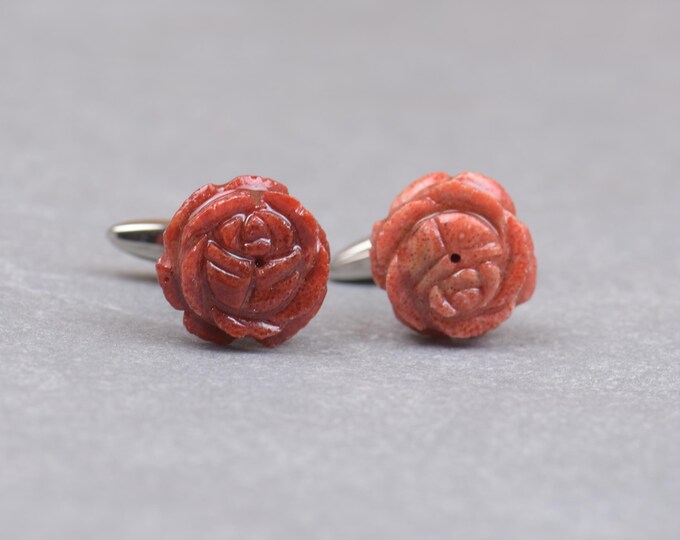 Coral flower Gemstone Cufflinks-Mens gifts-MEn accessories-Men gift