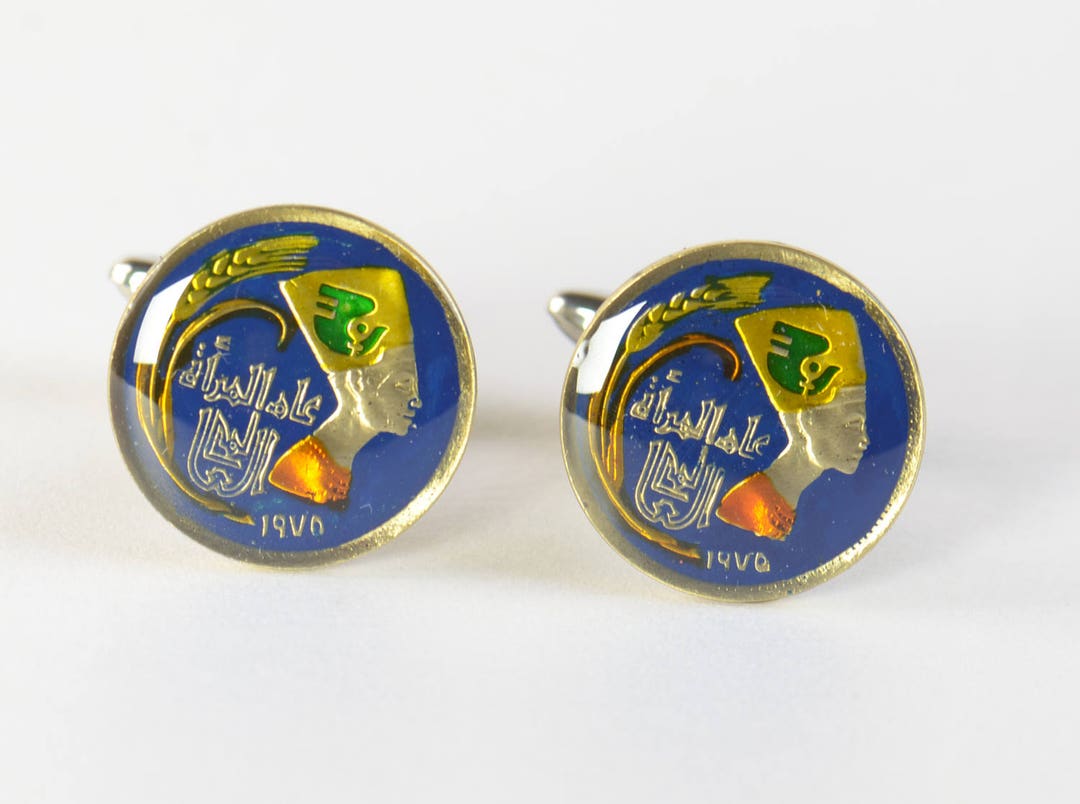 Cufflinks Egypt Enamel Coin.nefertiti Coin Collector Gifts,dad Coin