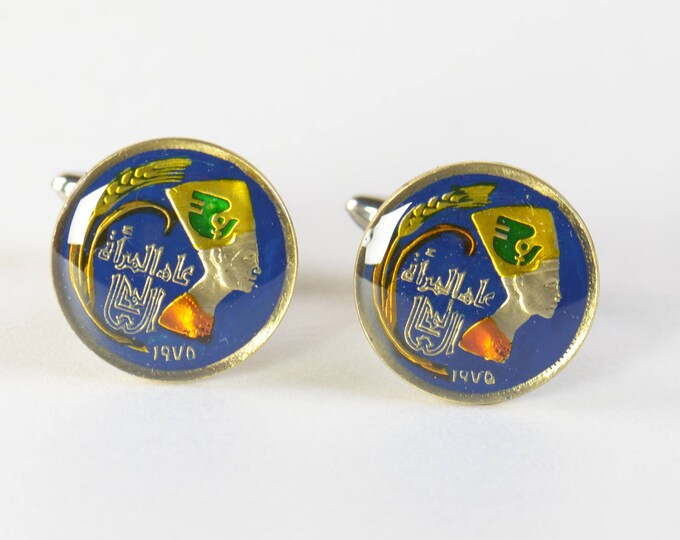 Cufflinks Egypt enamel Coin.Nefertiti Coin Collector Gifts,Dad Coin Gift,Upcycled,mens gift accessories jewelry