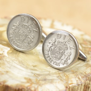 Cufflinks Spanish Peseta Old Coin-gemelos peseta Spain Coin Collector Gifts,Dad Coin Gift,Upcycled,mens gift accessories jewelry