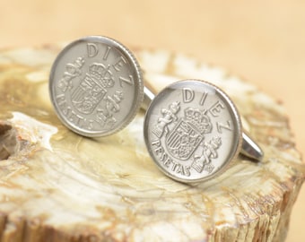 Cufflinks Spanish Peseta Old Coin-gemelos peseta Spain Coin Collector Gifts,Dad Coin Gift,Upcycled,mens gift accessories jewelry