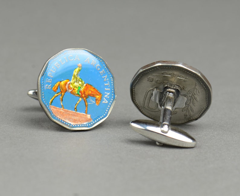 Argentina coin 10 pesos .Big Size Coin Coin Collector Gifts,Dad Coin Gift,Upcycled,mens gift accessories jewelry Enamel Cufflinks