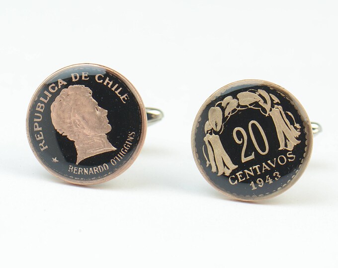Enamel  Cufflinks - Chile coin Coin Collector Gifts,Dad Coin Gift,Upcycled,mens gift accessories jewelry