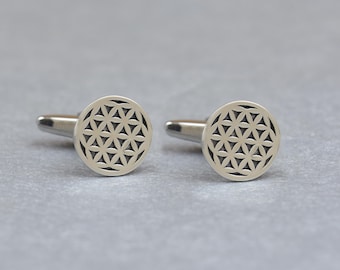 Sterling silver Flower of life cufflink, life flower cufflinks, geometric cuff links, wedding cufflinks, groom cufflinks