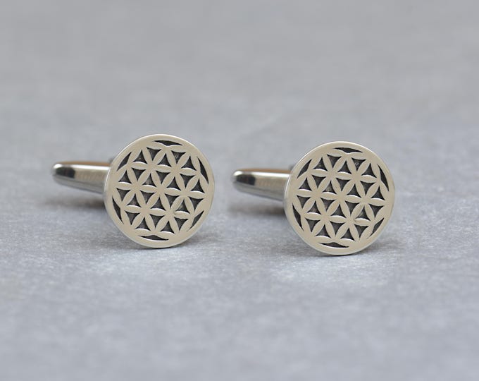 Sterling silver Flower of life cufflink, life flower cufflinks, geometric cuff links, wedding cufflinks, groom cufflinks