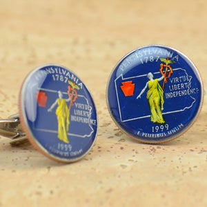 Cufflinks Pennsylvania Quarter. Enamelled cuff links.Stainless steel leg.Coin cufflinks.USA