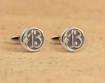 Sterling Silver 13 number Moon Jewelry Cufflinks: Starry Night Mountain Theme, Handmade Silver & Steel Mens Gift, Rustic Outdoor Style