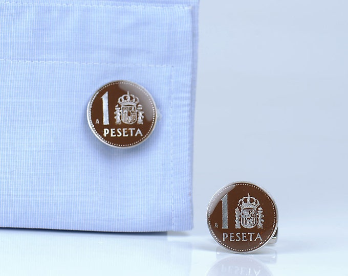 Cufflinks coin peseta Spain Coin Collector Gifts,Dad Coin Gift,Upcycled,mens gift accessories jewelry