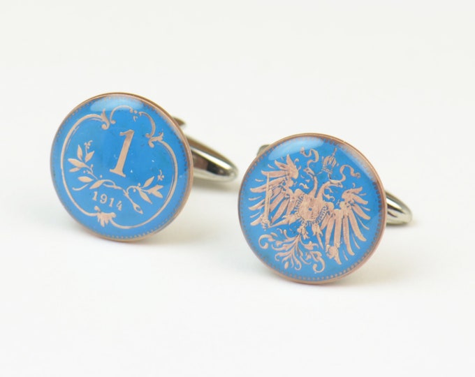 Enamel  Cufflinks - Austria Coin Coin Collector Gifts,Dad Coin Gift,Upcycled,mens gift accessories jewelry