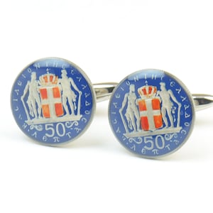 Coin Painted Cufflinks.Drachma Greece.cufflinks Coin Collector Gifts,Dad Coin Gift,Upcycled,mens gift accessories jewelry