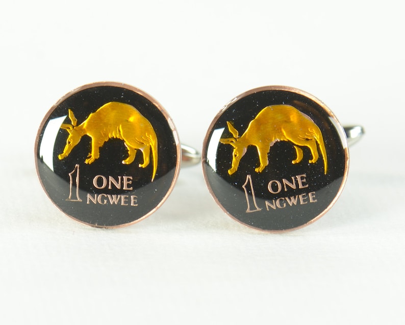 Enamelled Cufflinks Zambia-Stainless steel leg Coin Collector Gifts,Dad Coin Gift,Upcycled,mens gift accessories jewelry